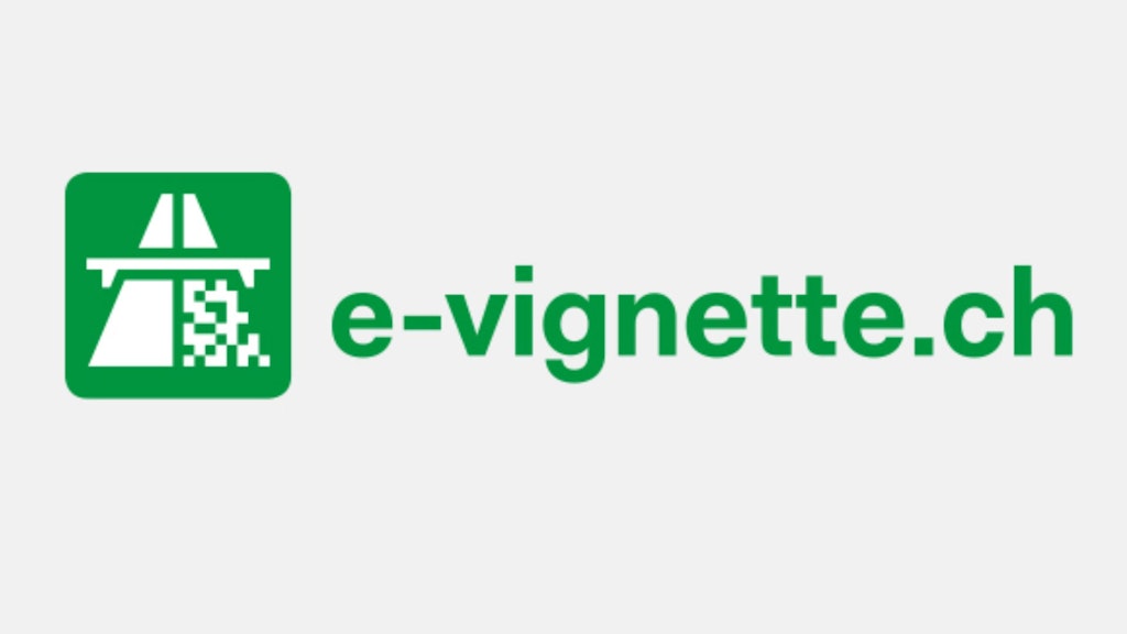 Das Bild zeigt das Logo der E-Vignette in Grün. Es besteht aus einem stilisierten Autobahnsymbol und der Aufschrift "e-vignette.ch".