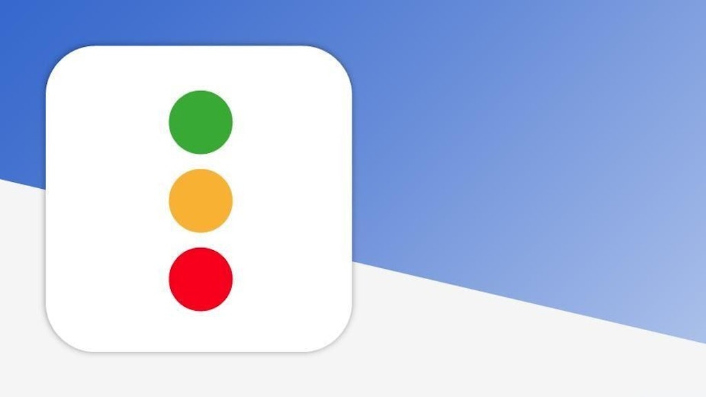 Une icône avec un symbole de feu tricolore vert, jaune et rouge. Il est sur un fond blanc avec un dégradé bleu.