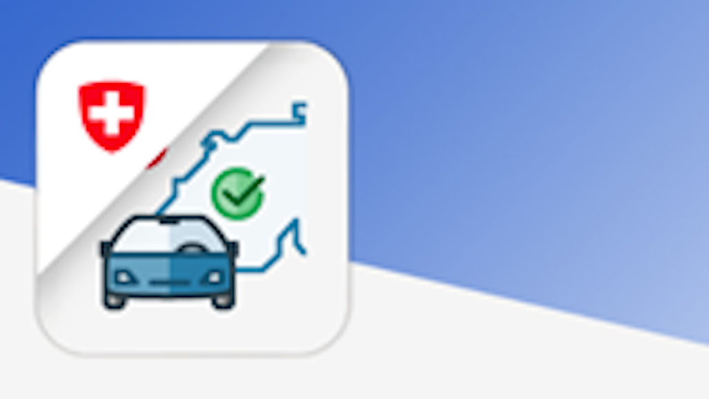 Une icône avec une voiture et une carte de la Suisse, accompagnée d'une coche et d'une croix suisse.