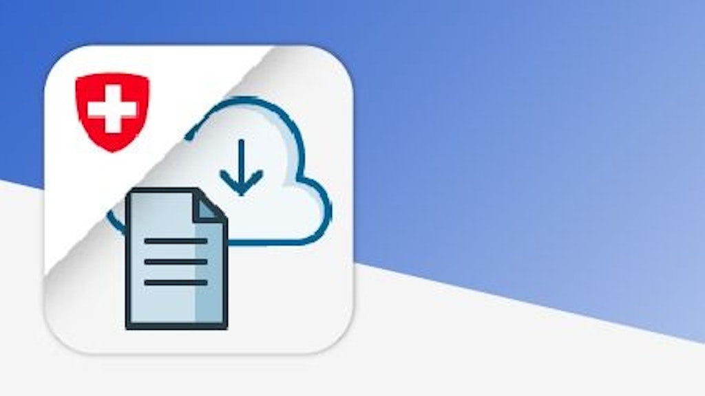 Une icône avec un document et un nuage avec une flèche de téléchargement. Un blason suisse est visible en haut à gauche.