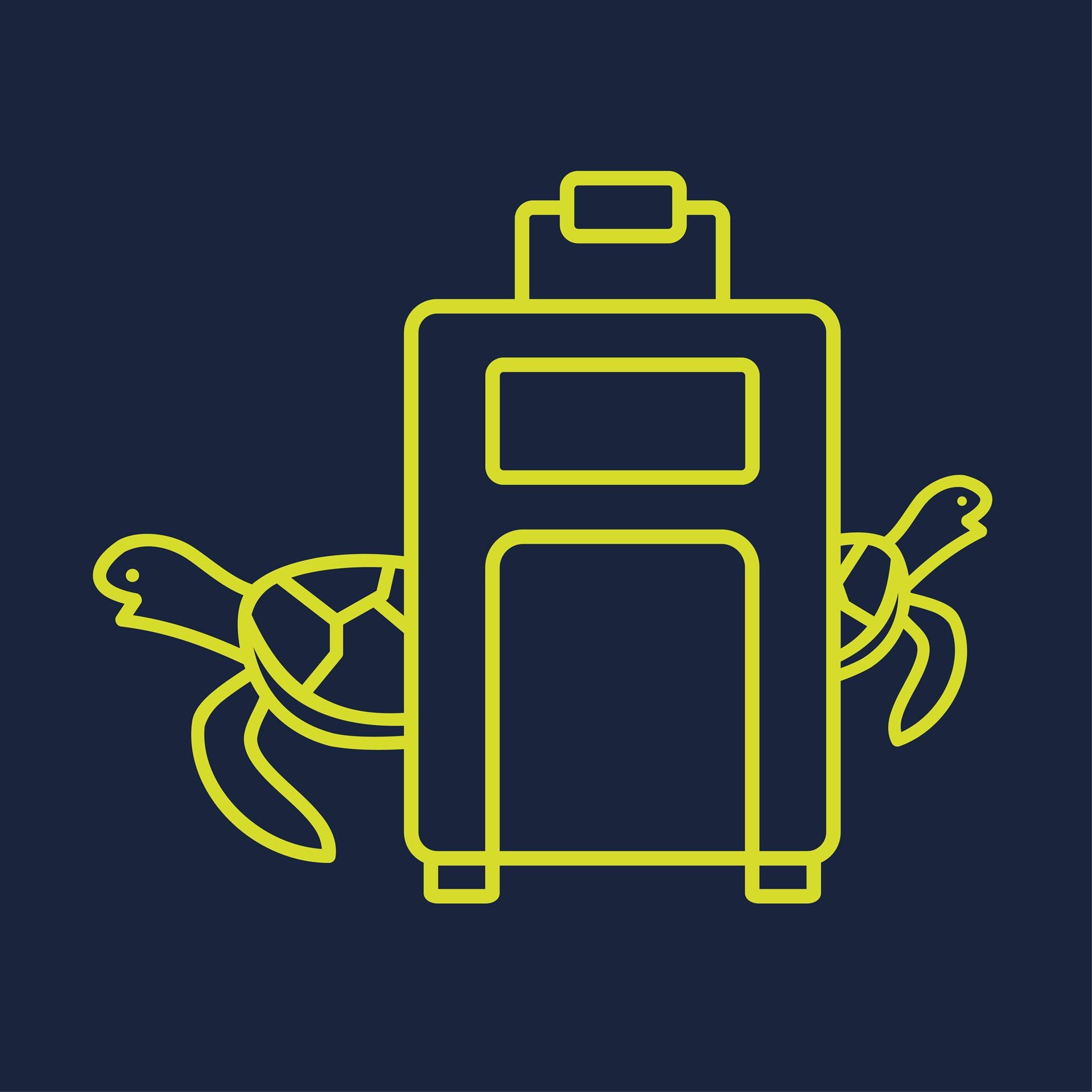 Illustration einer Schildkröte hinter einem Gepäckstück