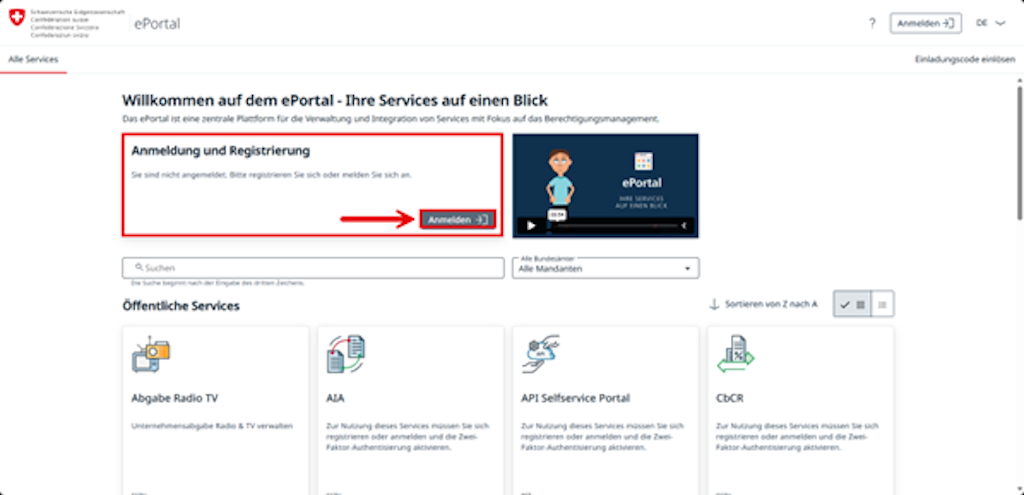 Anmeldung und Registrierung ePortal