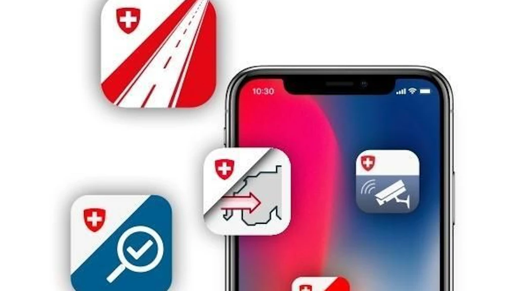 Eine Darstellung von Apps des Bundesamts für Zoll und Grenzsicherheit auf einem Smartphone-Bildschirm. Die Symbole zeigen verschiedene Funktionen wie Überwachung und Kontrolle.