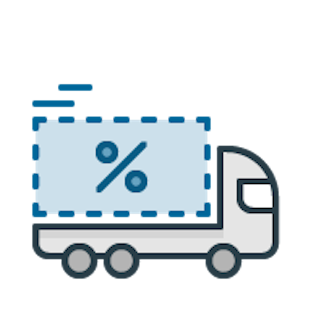 Ein stilisiertes LKW-Symbol mit einem Prozentzeichen auf der Ladefläche, das Vergünstigungen und Befreiungen darstellt.