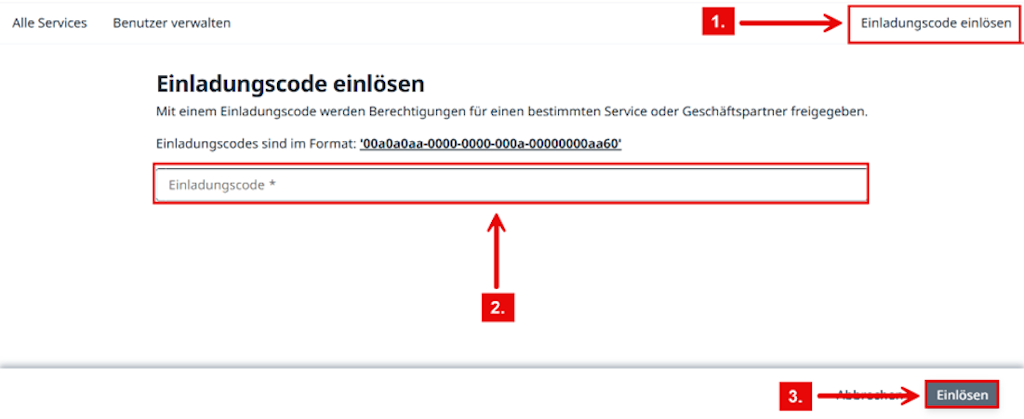 Einladungscode einlösen