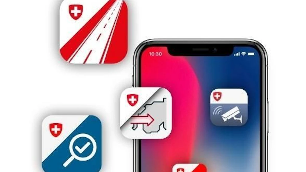 A display of apps from the Federal Office for Customs and Border Security on a smartphone screen. The icons show various functions like surveillance and control.