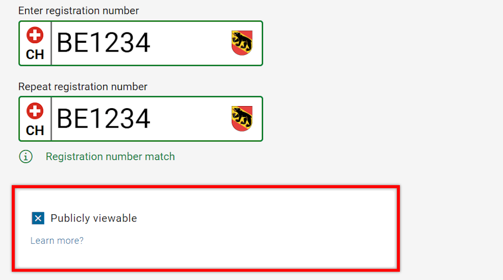 A field with the text "Publicly Visible" and a link asking "Learn more?" is visible.Caption-en: Display of a publicly visible field with an additional link.