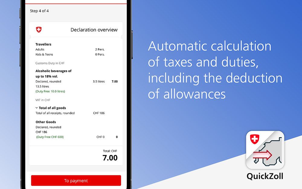 Automatic calculation of duties, including deduction of duty-free allowances and value thresholds