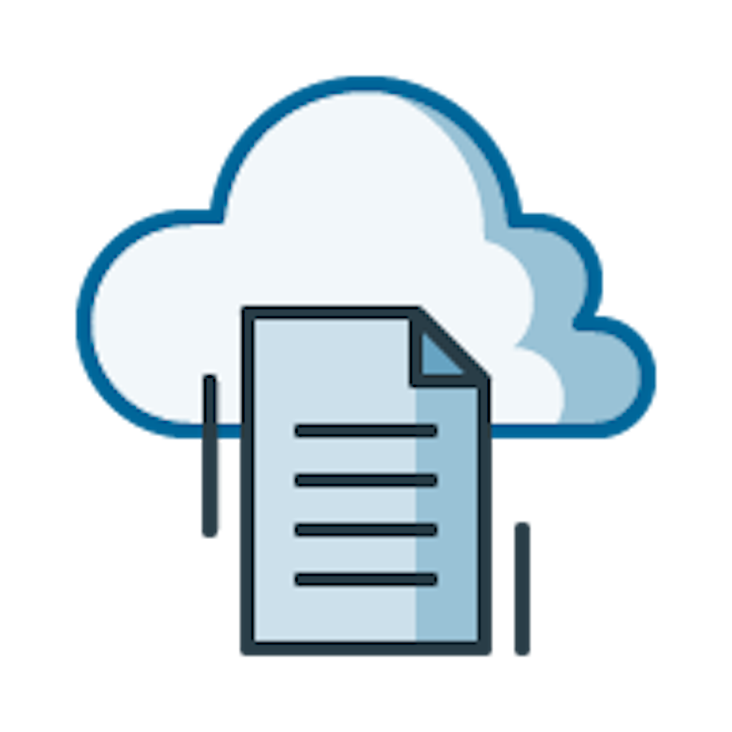 An icon showing a cloud with a document in front. The image represents cloud storage or digital data services.