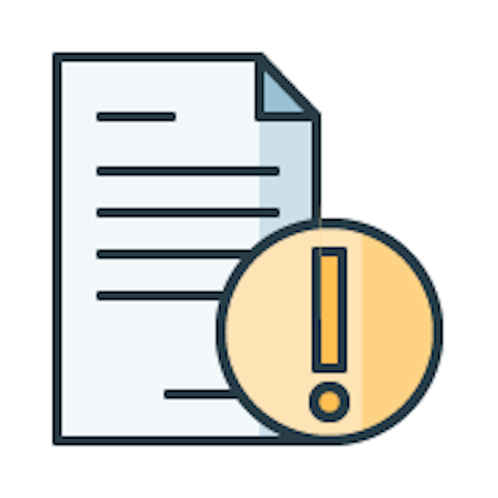 Un logo avec un document et un point d'exclamation représentant le thème de la transmission des objections.