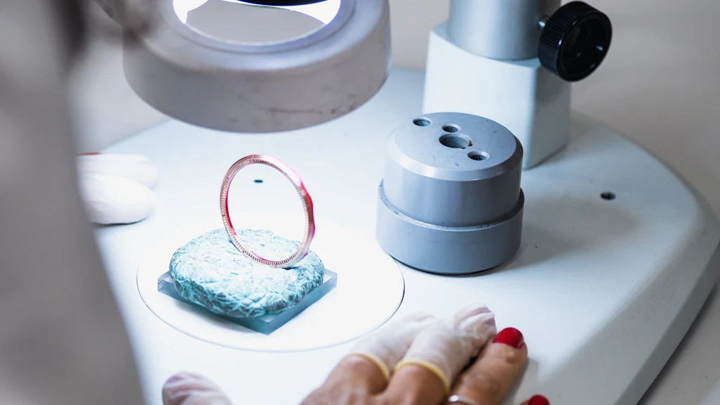 Anneau sous microscope pour contrôle des métaux précieux 