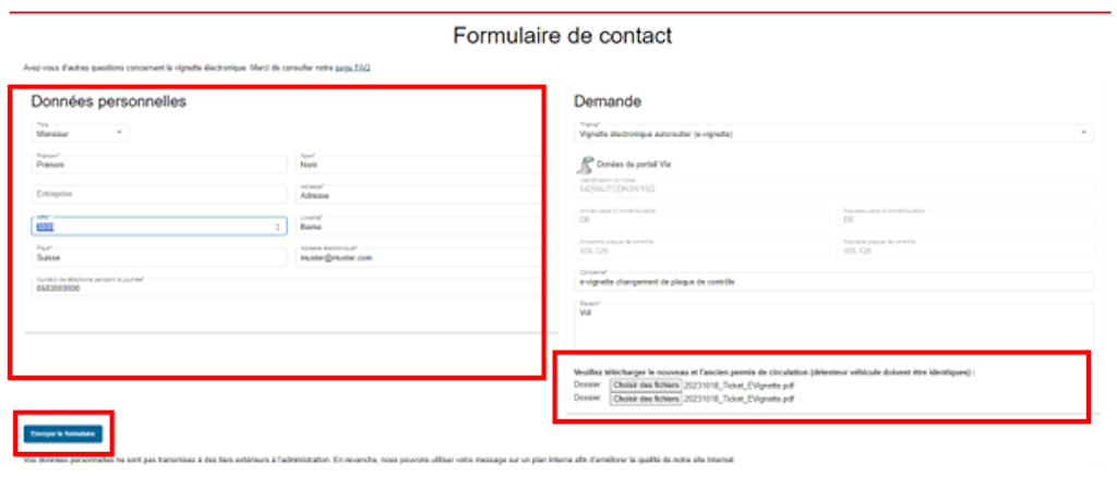  Un formulaire de contact en ligne avec des champs pour les informations personnelles et les demandes. L'utilisateur peut entrer des données personnelles et télécharger des fichiers.