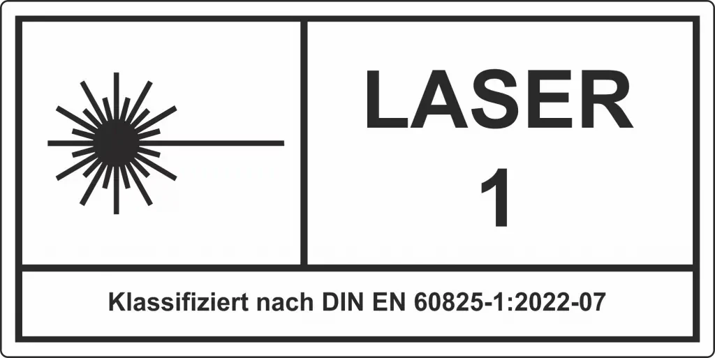 Panneau d’avertissement pour appareils laser de classe 1 selon la norme IEC. Il signale un rayonnement laser sans danger.