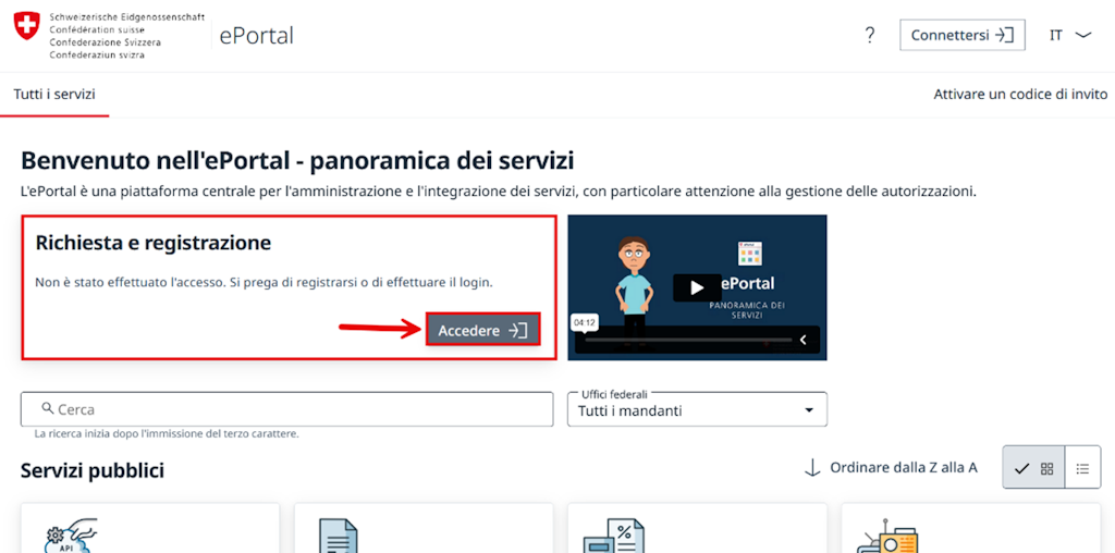 Richiesta e registrazione ePortal