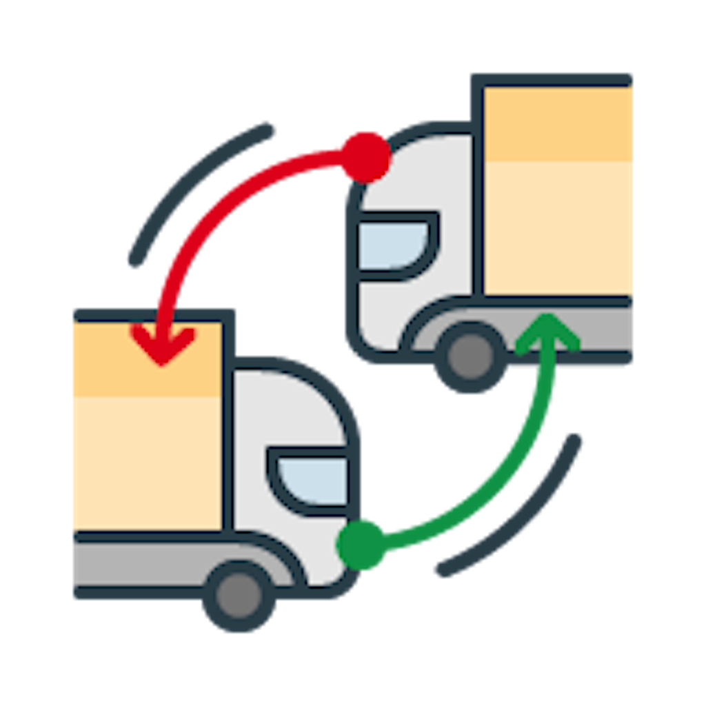 Due camion con frecce che rappresentano lo scambio di veicoli.