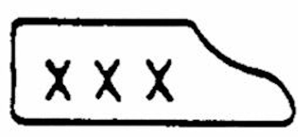 Un semplice simbolo con tre X al centro. Ha un bordo inclinato sul lato destro.